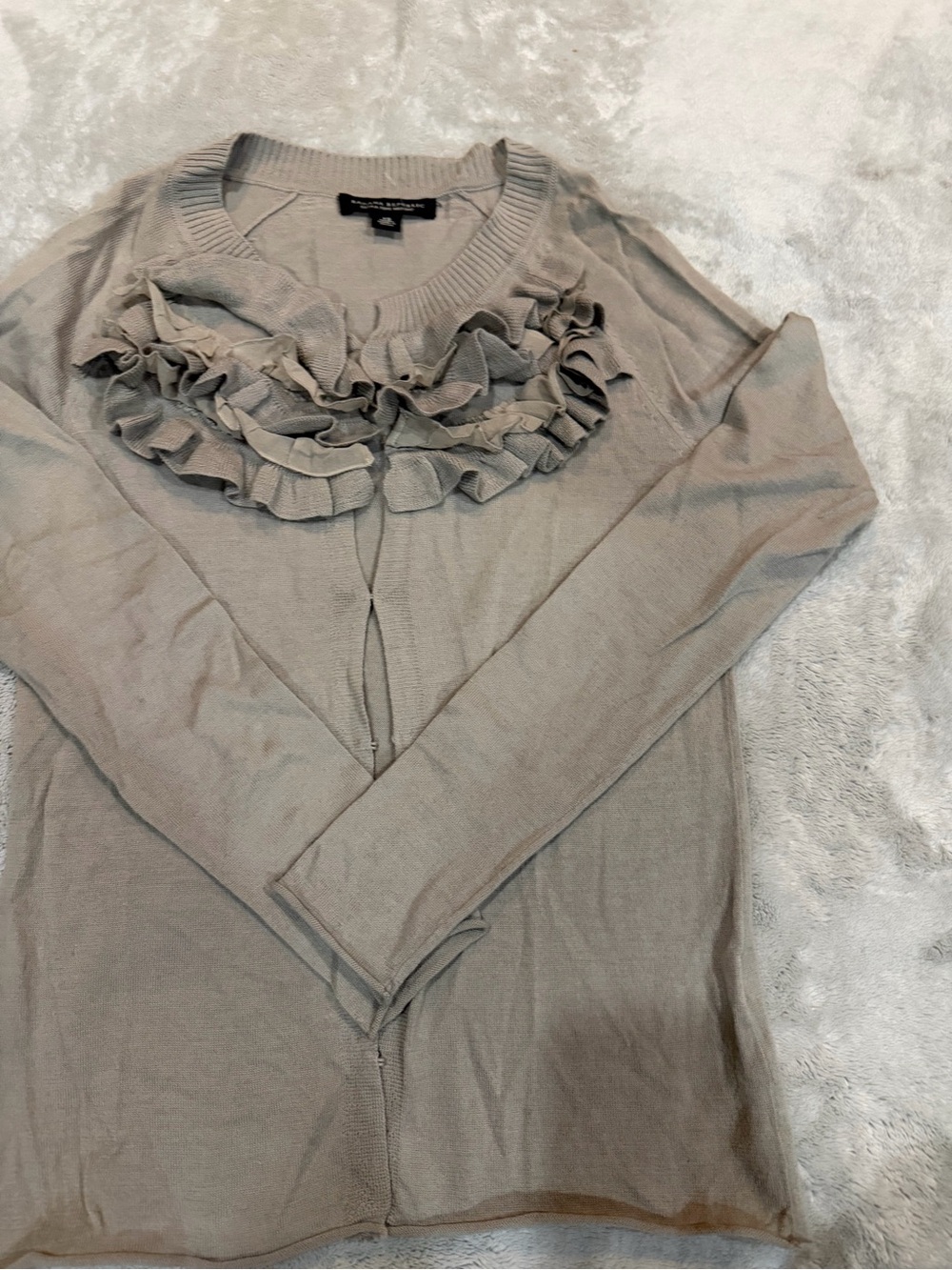 Banana Republic Beige Ruffle-Front Crewneck Sweater